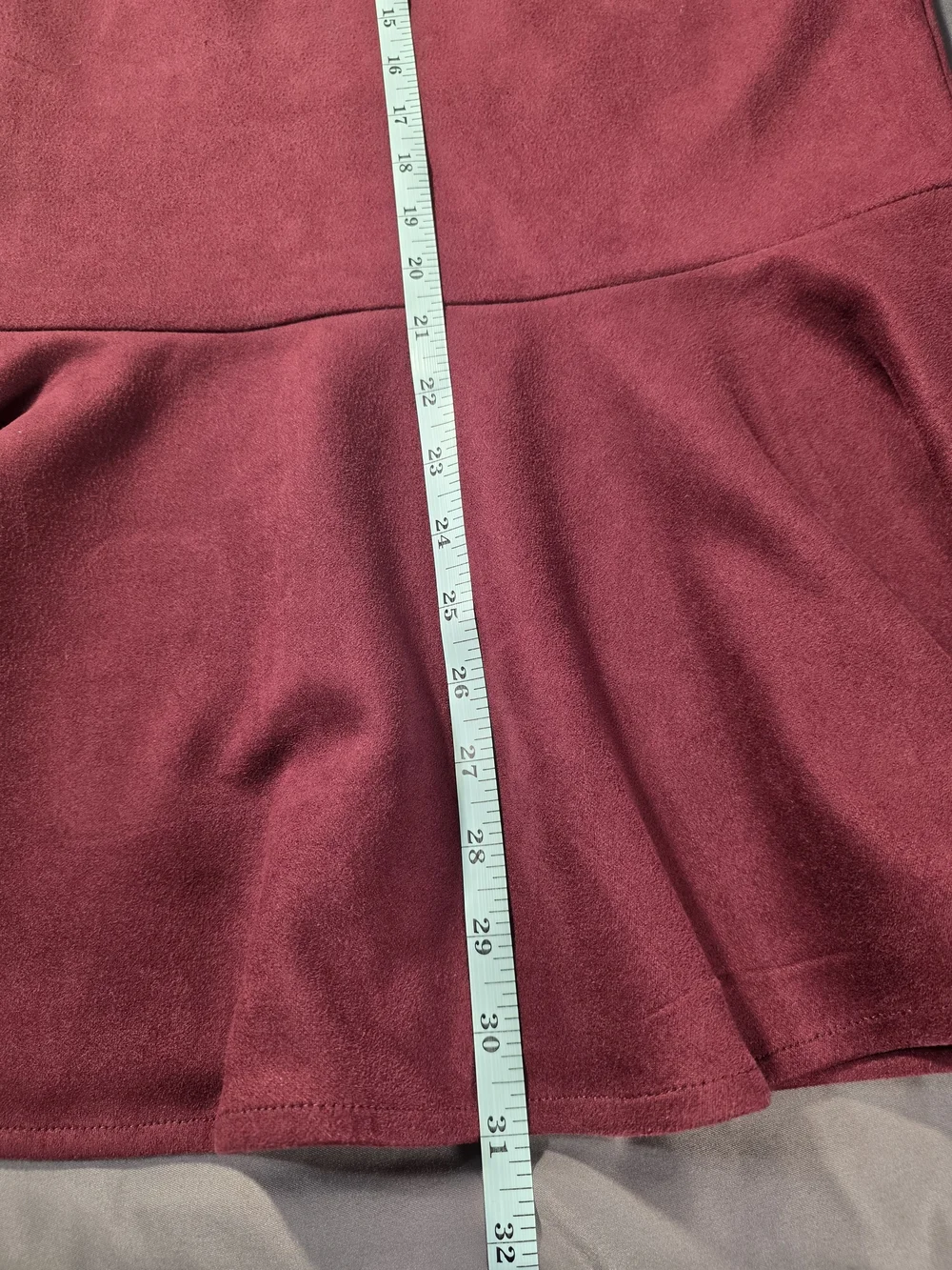 Messini Women's Burgundy Mermaid Flare Skirt – Size Med– Soft Stretch Faux Suade
